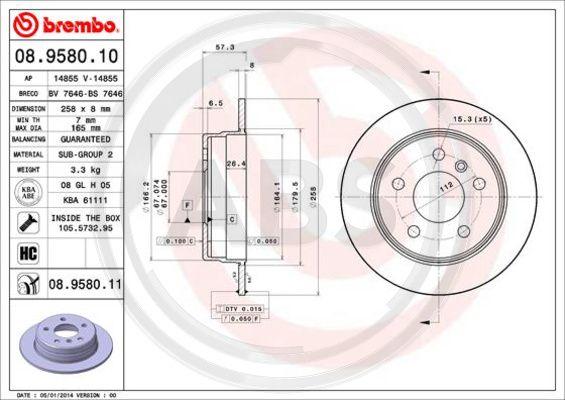 A.B.S. 08.9580.11 - Bremžu diski www.autospares.lv