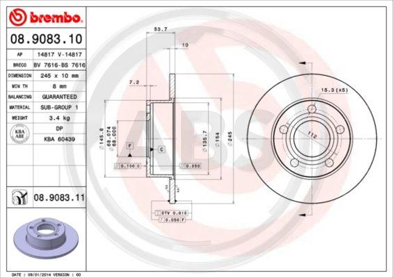 A.B.S. 08.9083.11 - Bremžu diski www.autospares.lv