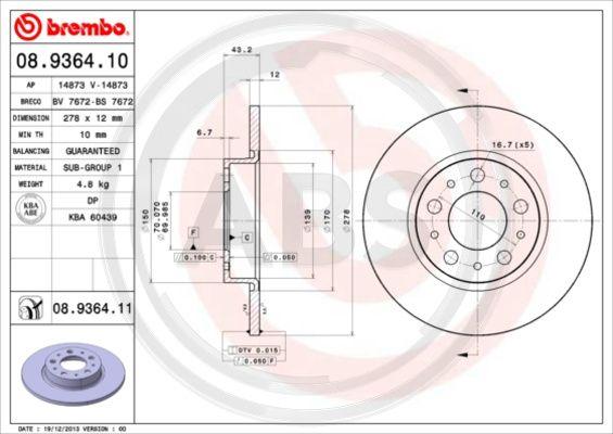 A.B.S. 08.9364.11 - Bremžu diski www.autospares.lv