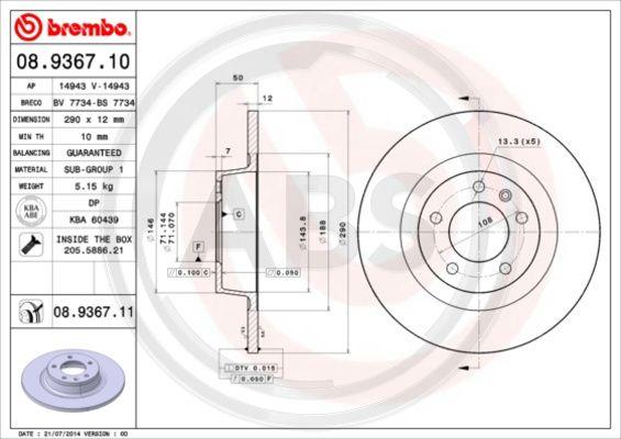 A.B.S. 08.9367.11 - Bremžu diski www.autospares.lv