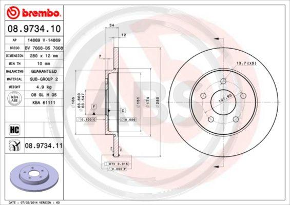 A.B.S. 08.9734.11 - Bremžu diski www.autospares.lv