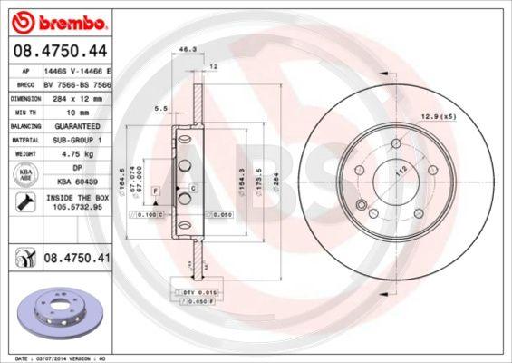 A.B.S. 08.4750.41 - Bremžu diski www.autospares.lv