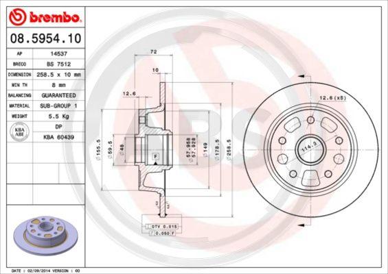 A.B.S. 08.5954.10 - Bremžu diski www.autospares.lv