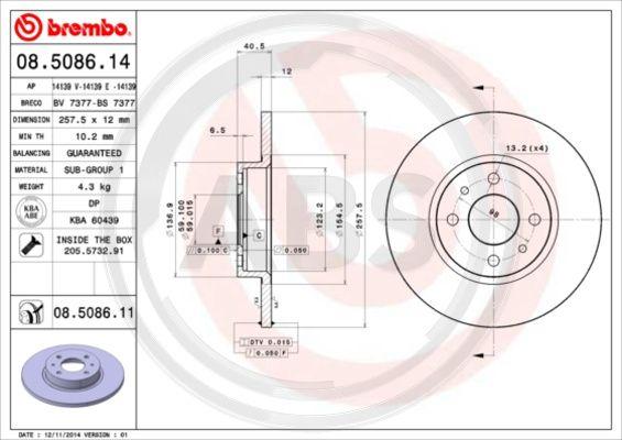 A.B.S. 08.5086.11 - Bremžu diski www.autospares.lv