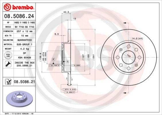 A.B.S. 08.5086.21 - Bremžu diski www.autospares.lv