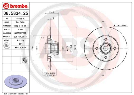 A.B.S. 08.5834.20 - Bremžu diski autospares.lv