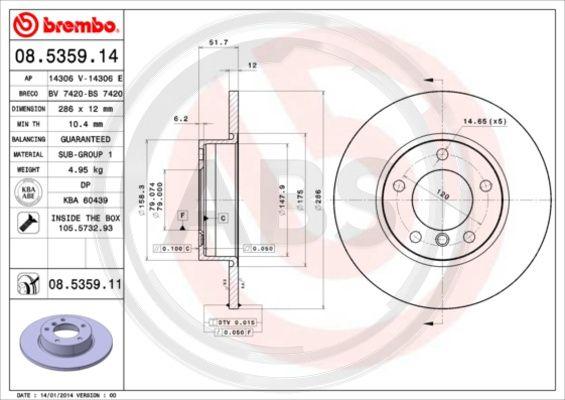 A.B.S. 08.5359.11 - Bremžu diski www.autospares.lv