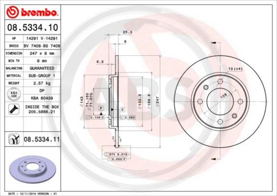 A.B.S. 08.5334.10 - Bremžu diski autospares.lv