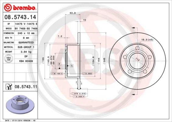 A.B.S. 08.5743.11 - Bremžu diski www.autospares.lv