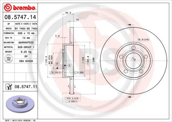 A.B.S. 08.5747.11 - Bremžu diski www.autospares.lv