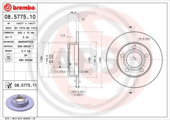 A.B.S. 08.5775.11 - Bremžu diski www.autospares.lv