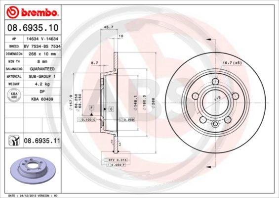 A.B.S. 08.6935.11 - Bremžu diski www.autospares.lv