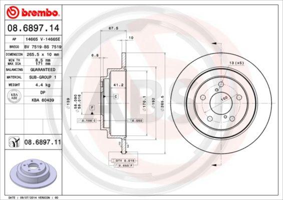 A.B.S. 08.6897.11 - Bremžu diski www.autospares.lv