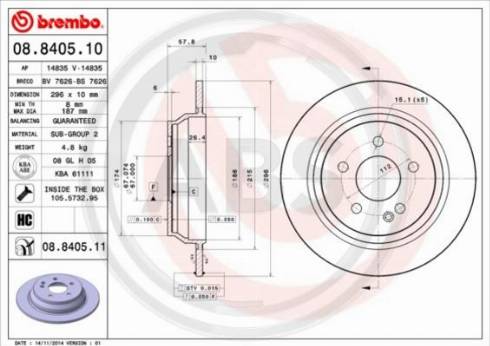 A.B.S. 08.8405.10 - Bremžu diski www.autospares.lv