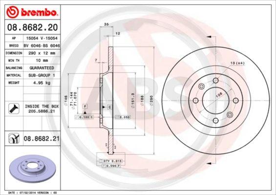 A.B.S. 08.8682.21 - Bremžu diski autospares.lv