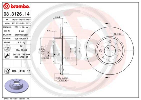 A.B.S. 08.3126.11 - Bremžu diski www.autospares.lv