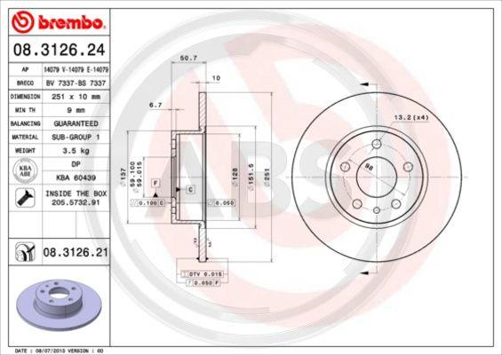 A.B.S. 08.3126.21 - Bremžu diski www.autospares.lv