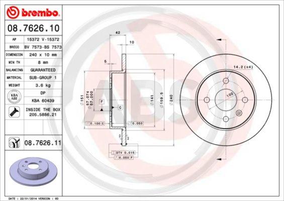 A.B.S. 08.7626.11 - Bremžu diski www.autospares.lv