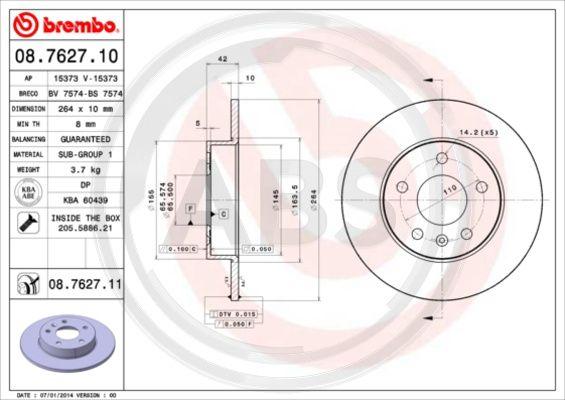 A.B.S. 08.7627.11 - Bremžu diski www.autospares.lv