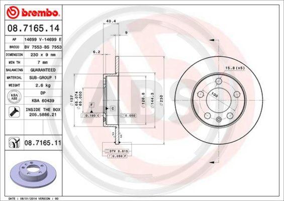 A.B.S. 08.7165.11 - Bremžu diski www.autospares.lv