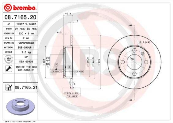 A.B.S. 08.7165.20 - Bremžu diski www.autospares.lv