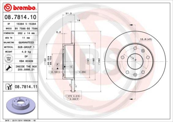 A.B.S. 08.7814.10 - Bremžu diski www.autospares.lv