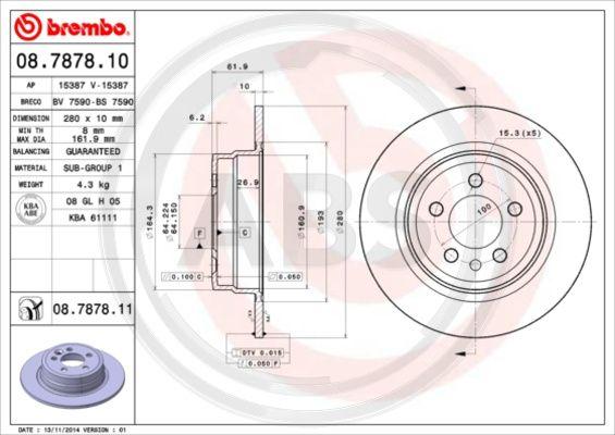 A.B.S. 08.7878.10 - Bremžu diski autospares.lv