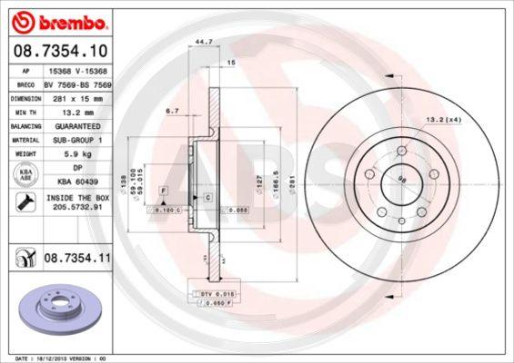 A.B.S. 08.7354.11 - Bremžu diski www.autospares.lv