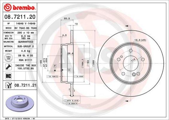 A.B.S. 08.7211.21 - Bremžu diski www.autospares.lv