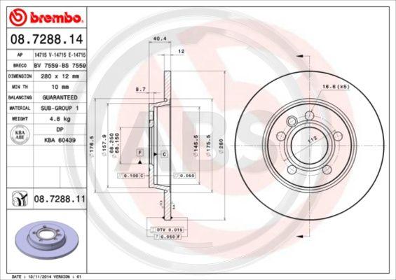 A.B.S. 08.7288.11 - Bremžu diski www.autospares.lv