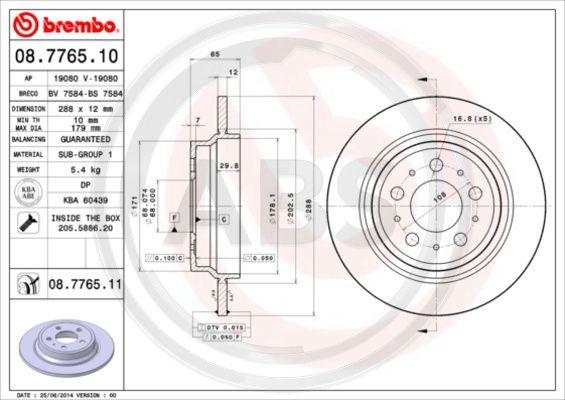 A.B.S. 08.7765.11 - Bremžu diski www.autospares.lv