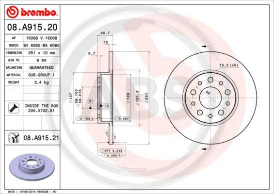 A.B.S. 08.A915.21 - Bremžu diski www.autospares.lv