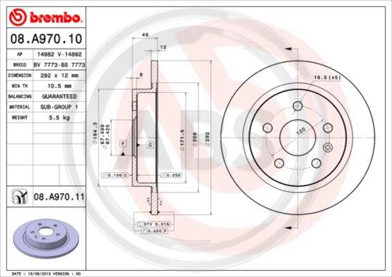 A.B.S. 08.A970.11 - Bremžu diski www.autospares.lv