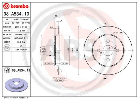 A.B.S. 08.A534.10 - Bremžu diski www.autospares.lv