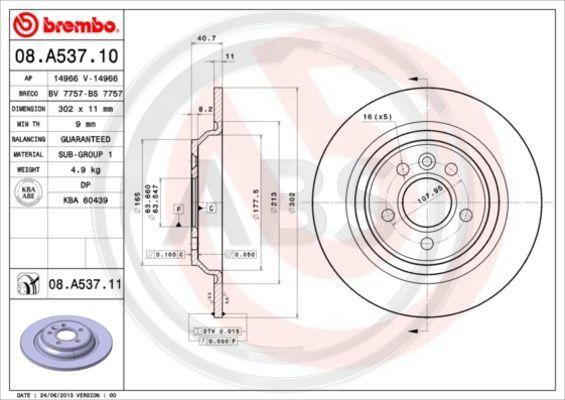 A.B.S. 08.A537.11 - Bremžu diski www.autospares.lv