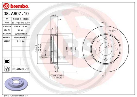 A.B.S. 08.A607.11 - Bremžu diski www.autospares.lv