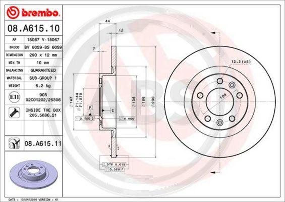 A.B.S. 08.A615.11 - Bremžu diski www.autospares.lv