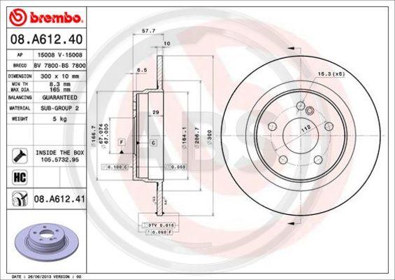 A.B.S. 08.A612.41 - Bremžu diski www.autospares.lv