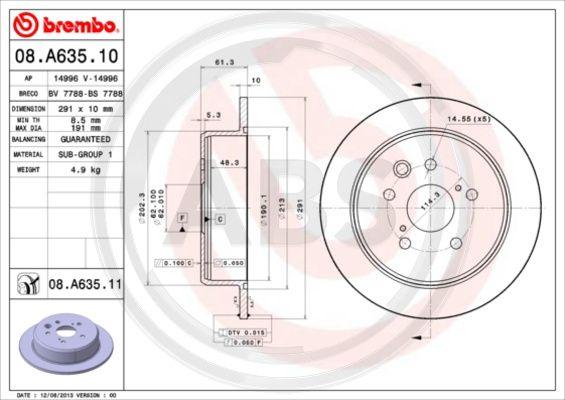 A.B.S. 08.A635.11 - Bremžu diski www.autospares.lv