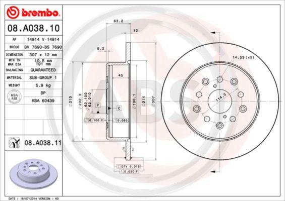 A.B.S. 08.A038.11 - Bremžu diski www.autospares.lv