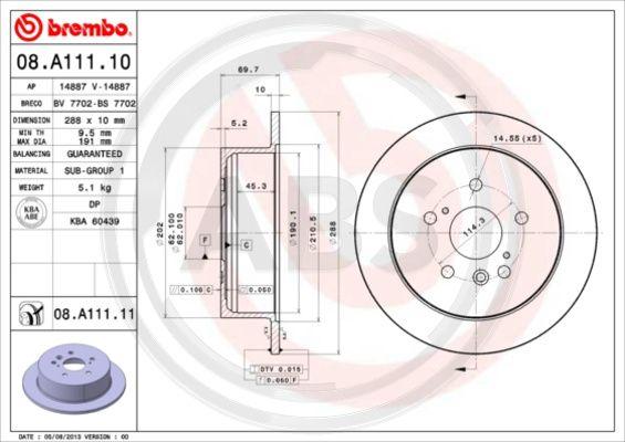 A.B.S. 08.A111.11 - Bremžu diski www.autospares.lv