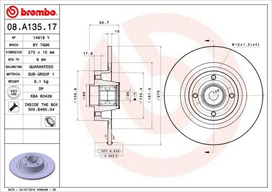 A.B.S. 08.A135.10 - Bremžu diski autospares.lv