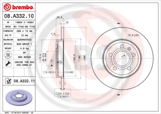 A.B.S. 08.A332.11 - Bremžu diski www.autospares.lv