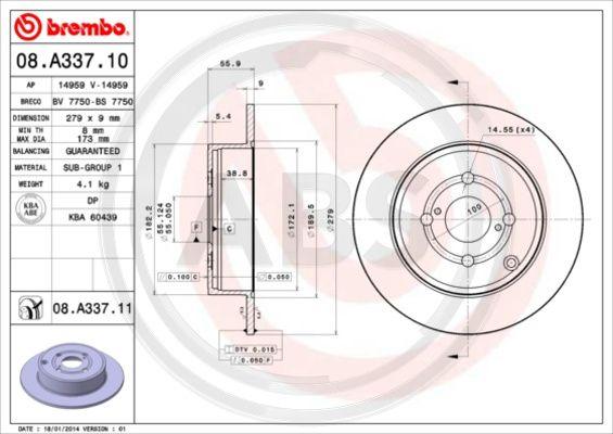 A.B.S. 08.A337.11 - Bremžu diski autospares.lv