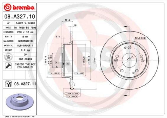 A.B.S. 08.A327.11 - Bremžu diski www.autospares.lv