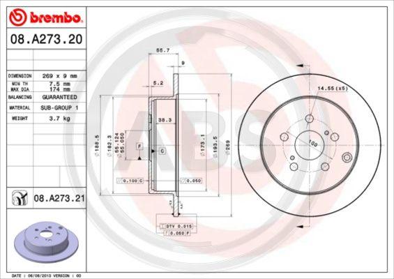 A.B.S. 08.A273.21 - Bremžu diski autospares.lv