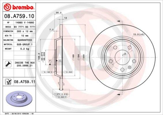 A.B.S. 08.A759.11 - Bremžu diski www.autospares.lv