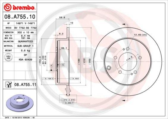 A.B.S. 08.A755.11 - Bremžu diski www.autospares.lv