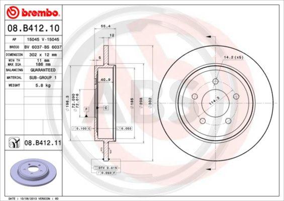 A.B.S. 08.B412.11 - Bremžu diski www.autospares.lv