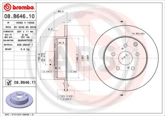 A.B.S. 08.B646.11 - Bremžu diski www.autospares.lv